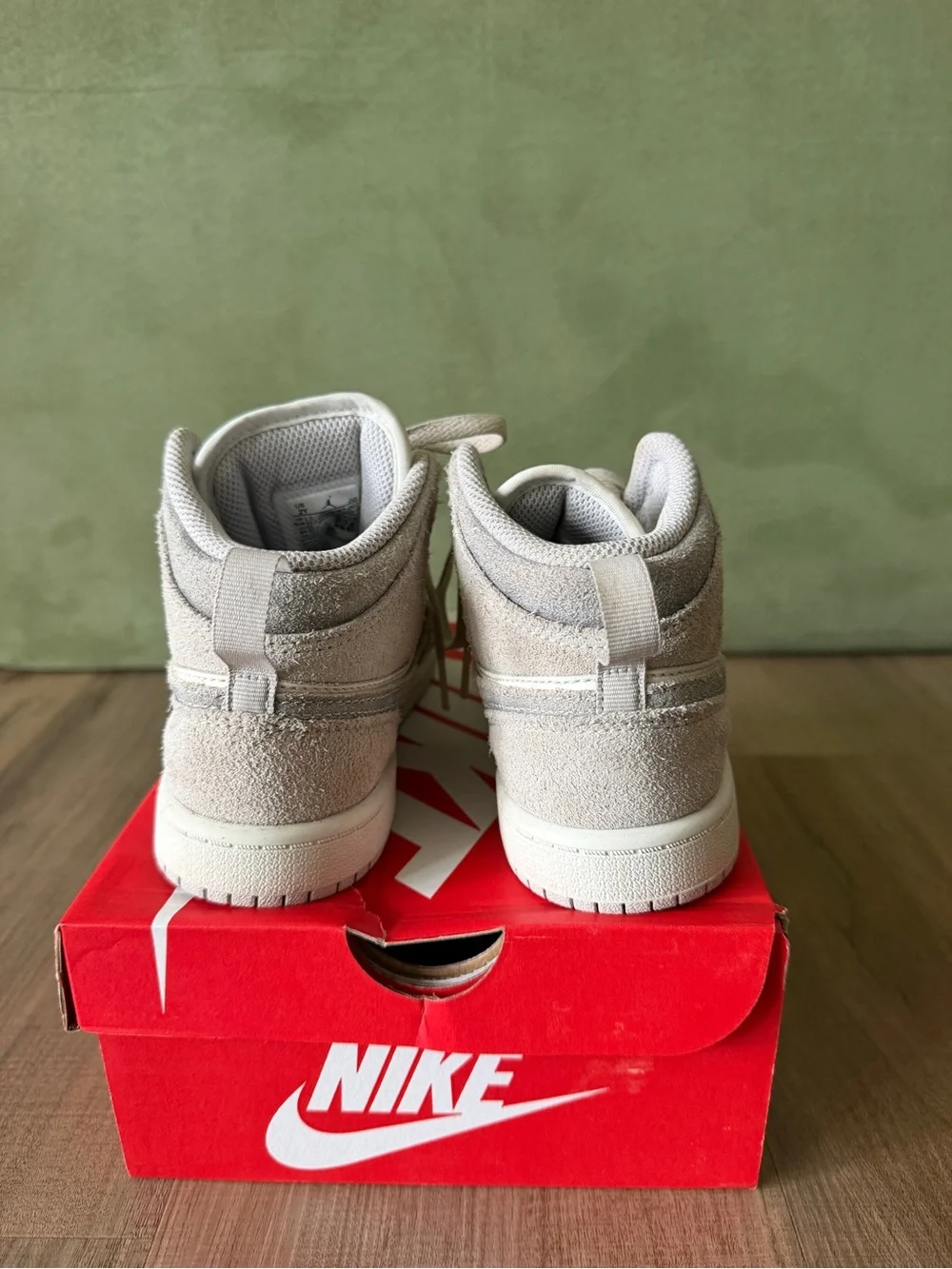 Nike Kids' Air Jordan 1 Mid White and suede Gray Sneakers